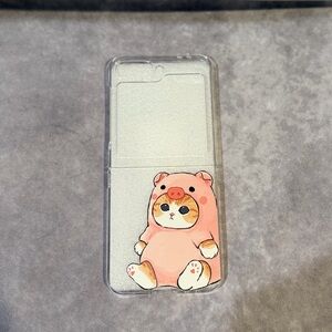 Clear Samsun z Flip 6 Phone Case with Pink Pig-Costume Cat Sticker